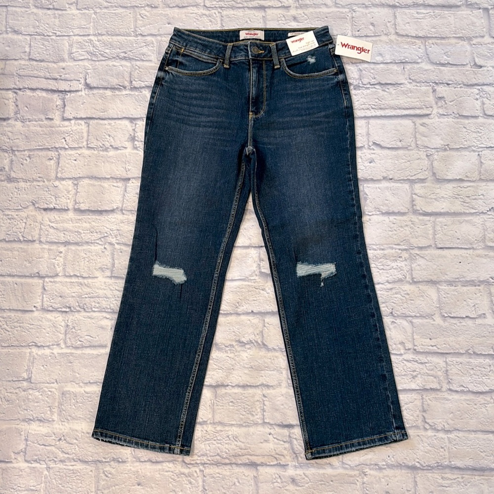 Wrangler High Rise True Straight Crop Jeans Blue Denim Women’s Size 4/27 NWT